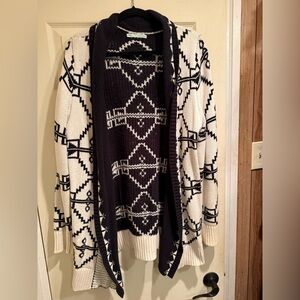 Maurices Black and Cream Patterned Cardigan